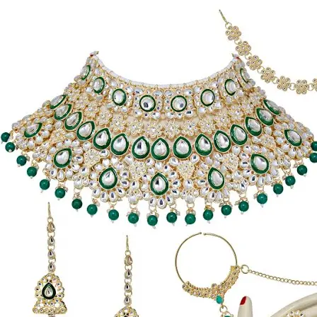 Lucky Jewellery White Kundan And Cz Stone Alloy Bridal Necklace Set